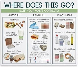 PWIGAAHTW Single Stream Recycling Guide Educational Chart Waste Sorting Poster Canvas Painting Unframed,12x18inch(30x45cm)