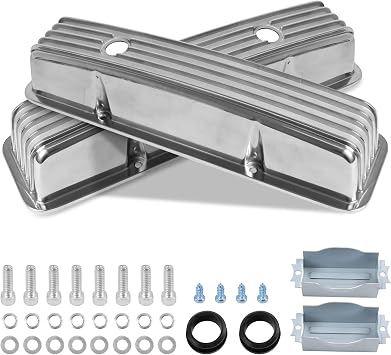 Aluminum Tall Valve Covers for 1958-1986 Chevy SBC 283 302 305 327 350 383 400 Engine Small Block Polished Valve Covers - Silver
