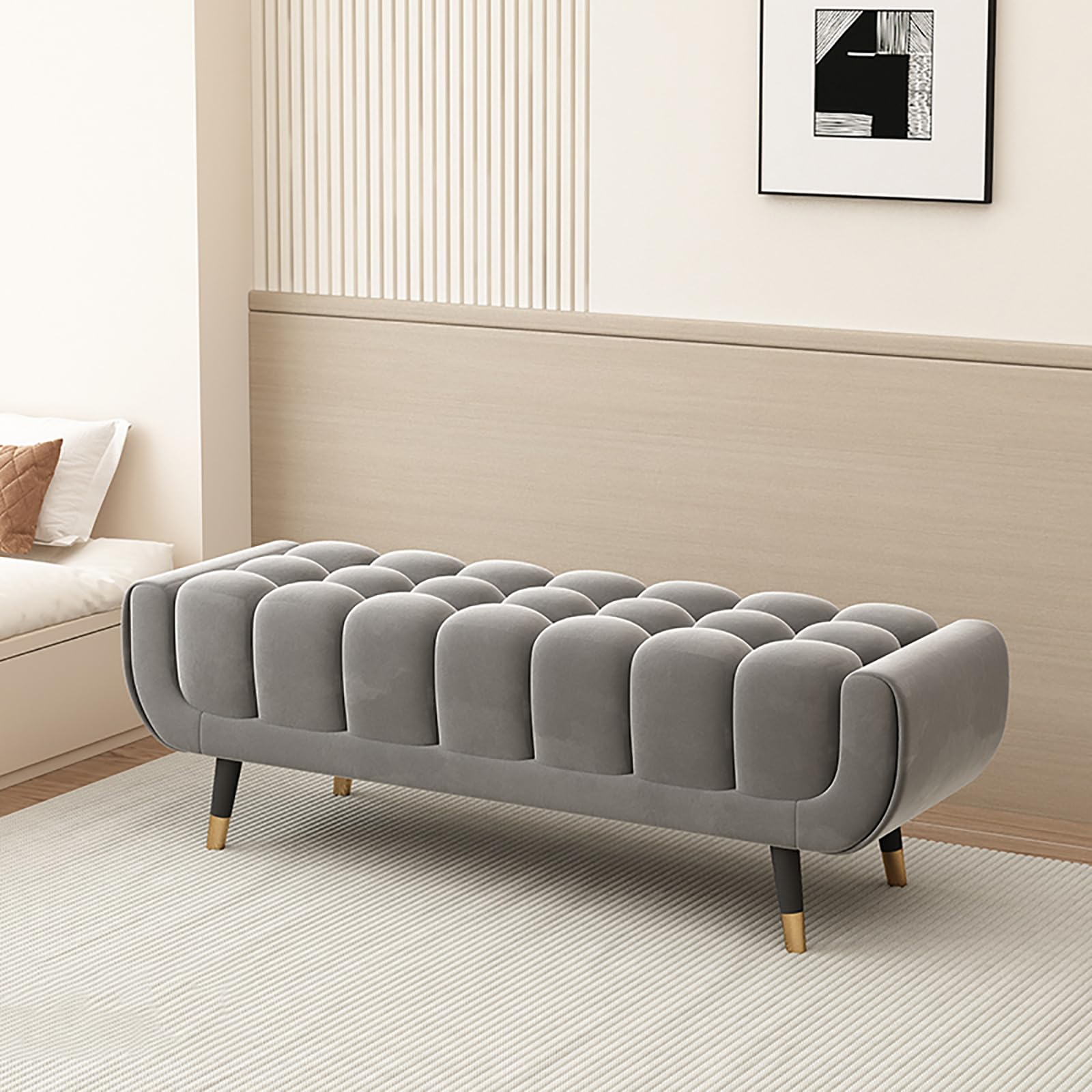 GDMDPTE Thickened Velvet Bench Segmented Foam Entryway Shoe Storage Solid Wood Frame Footrest for Bedroom Living Room Hallway Dressing Room 47.2in 120cm Wide
