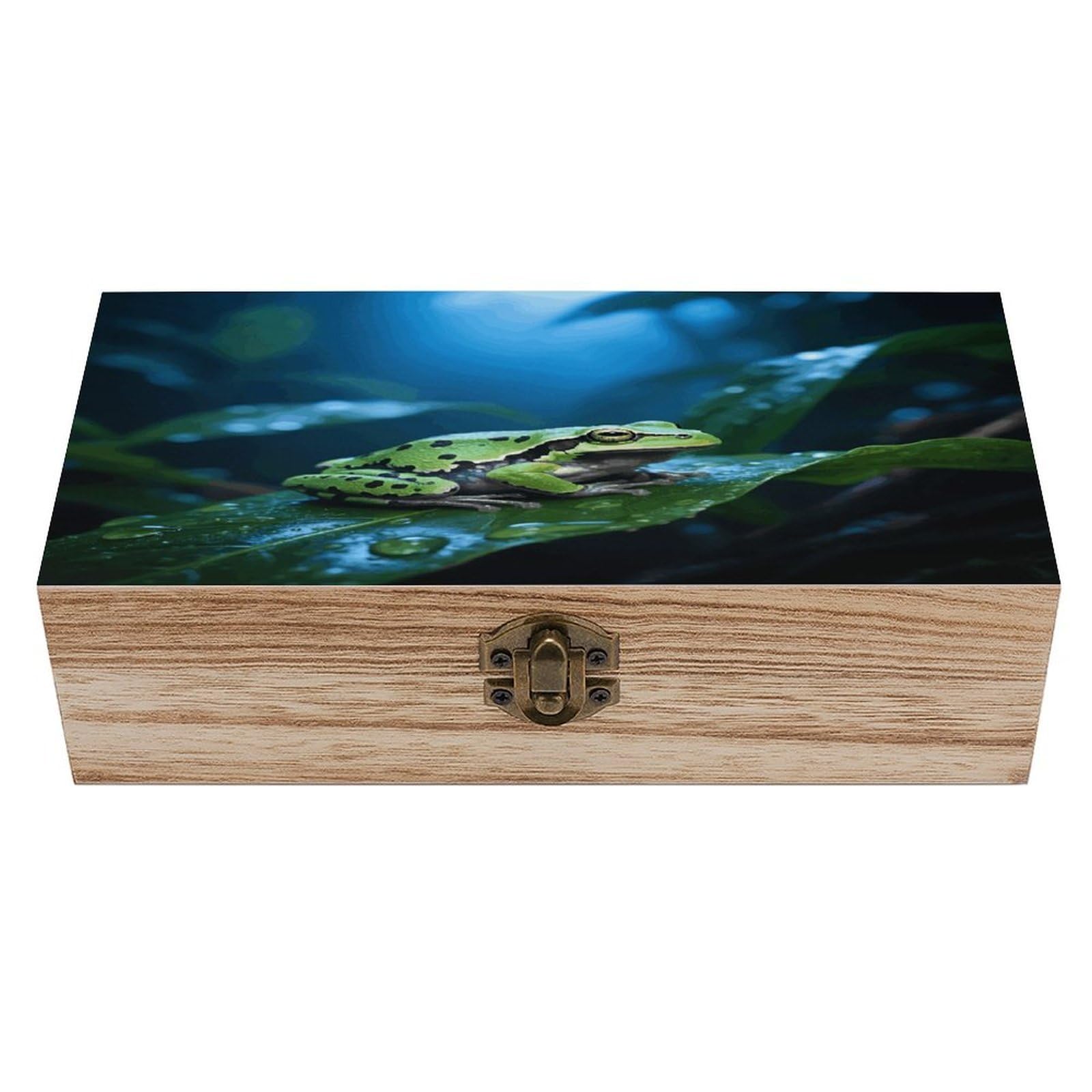 VstaDank Waxy Monkey Tree Frog Wooden Storage Box Vintage Style Wooden Storage Case with A Hinged Lid Memory Treasure Boxes Decorative Jewelny Photos for Organizer 7.9 * 3.7 * 2.3 Inch