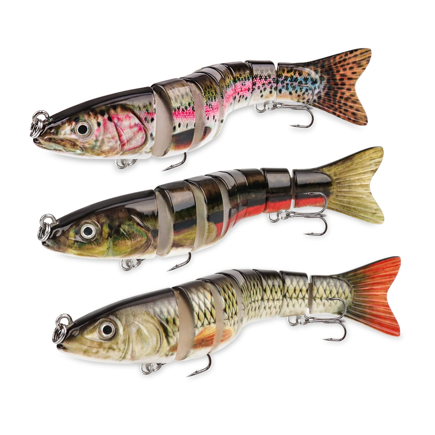Booms FishingMJ2 Topwater Fishing Lures 3Pack 8-Section Jointed Swimbaits Bass Trout Freshwater Saltwater Fish Lure Kit