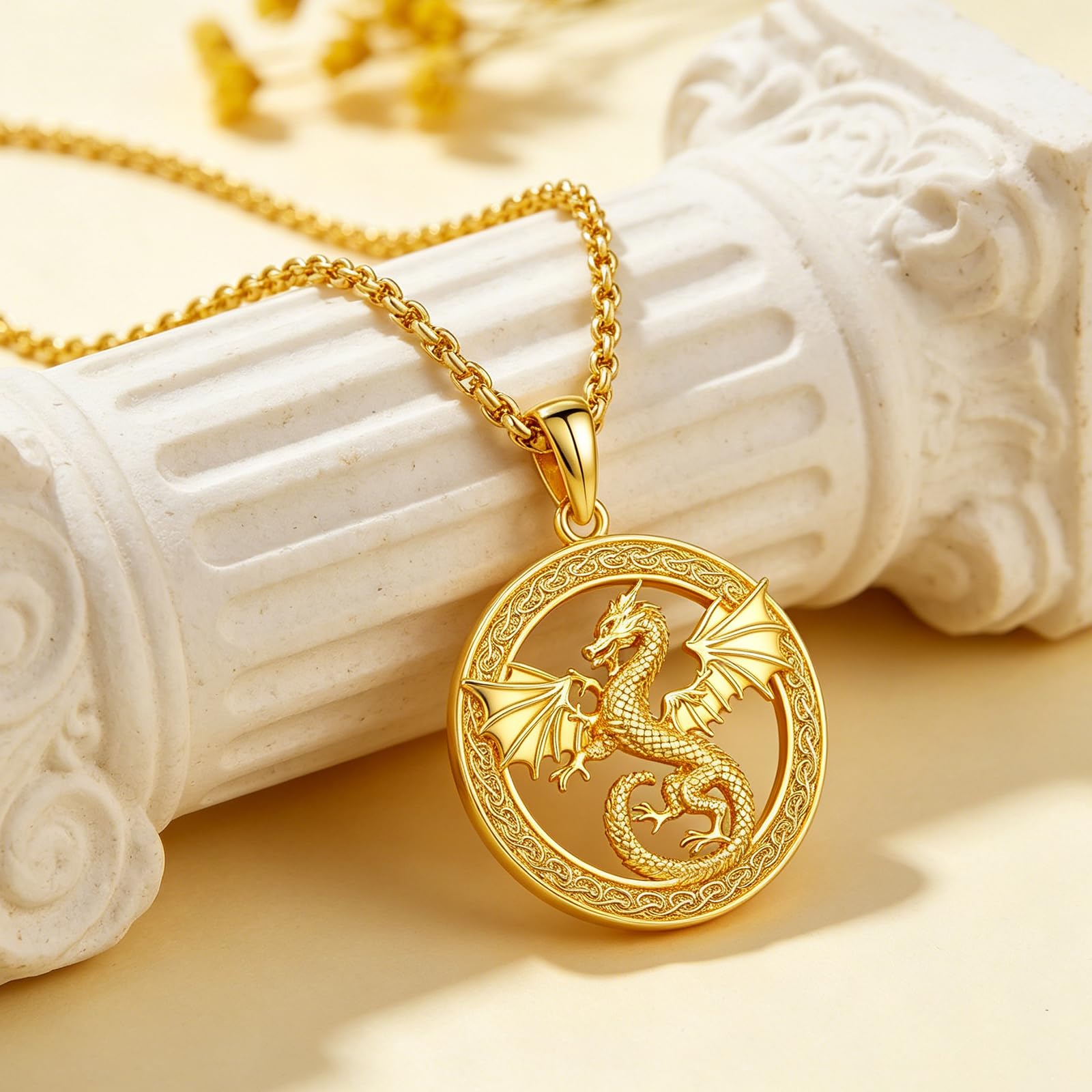 14K Gold Drachen Halskette, Keltischer Drache Anhänger, Wikinger Schmuck Geschenk für Vater, Papa, Vatertag, Geburtstag, Jahrestag, Unisex