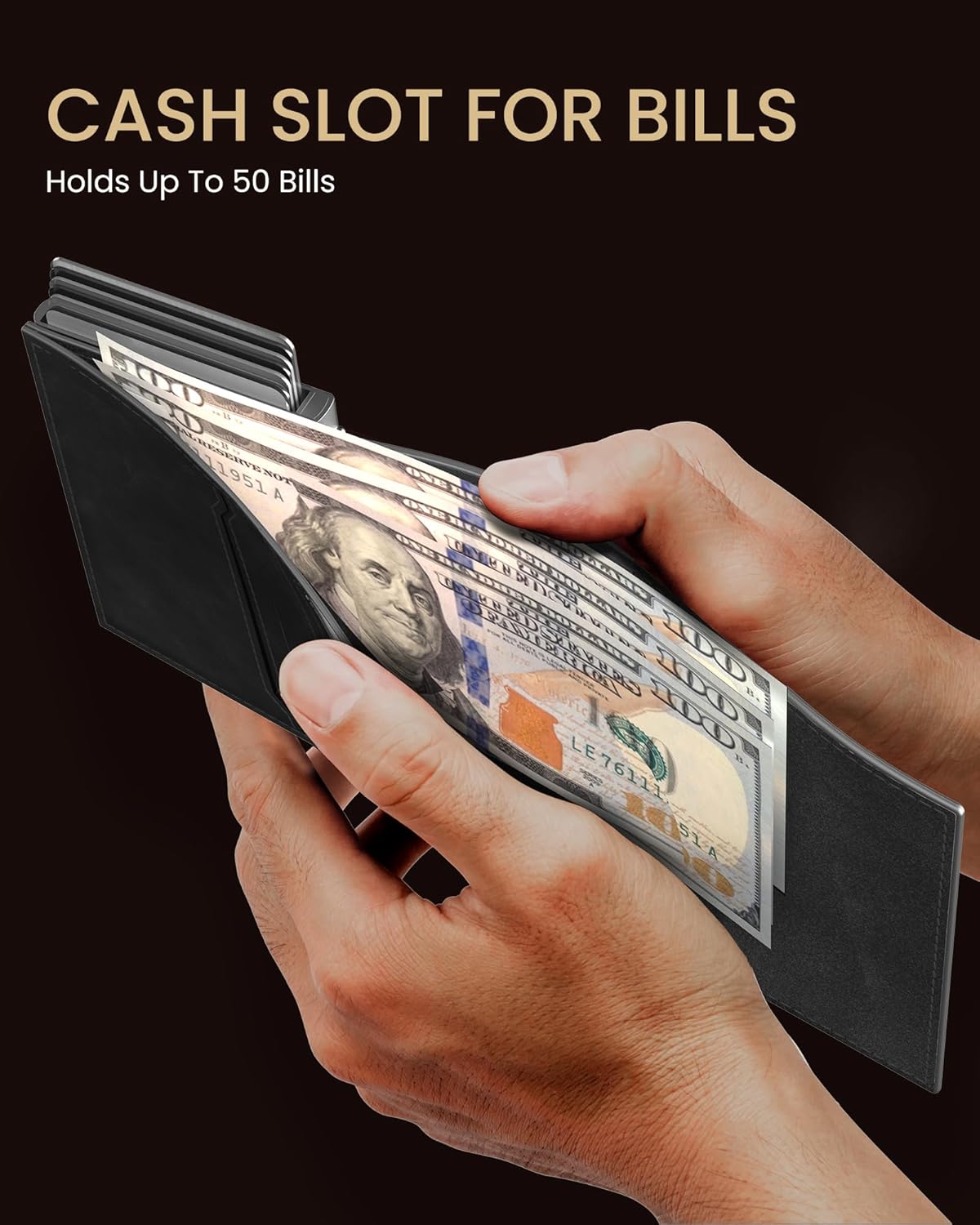 typecase Mens Wallet Card Holder for AirTag: Leather Smart Wallet for Men Compatible with Apple Air Tag, RFID Blocking, Slim, Minimalist - 9-14 Card Capacity | ID Window | Cash Slot (Deep Black) - Image 9