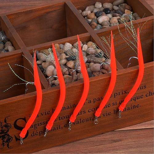 Miniatura 6 de Señuelos clásicos de tubo de bajo a rayas, 10 piezas de tubo de bacalao teaser de agua salada, tubo de pesca con gancho de acero inoxidable