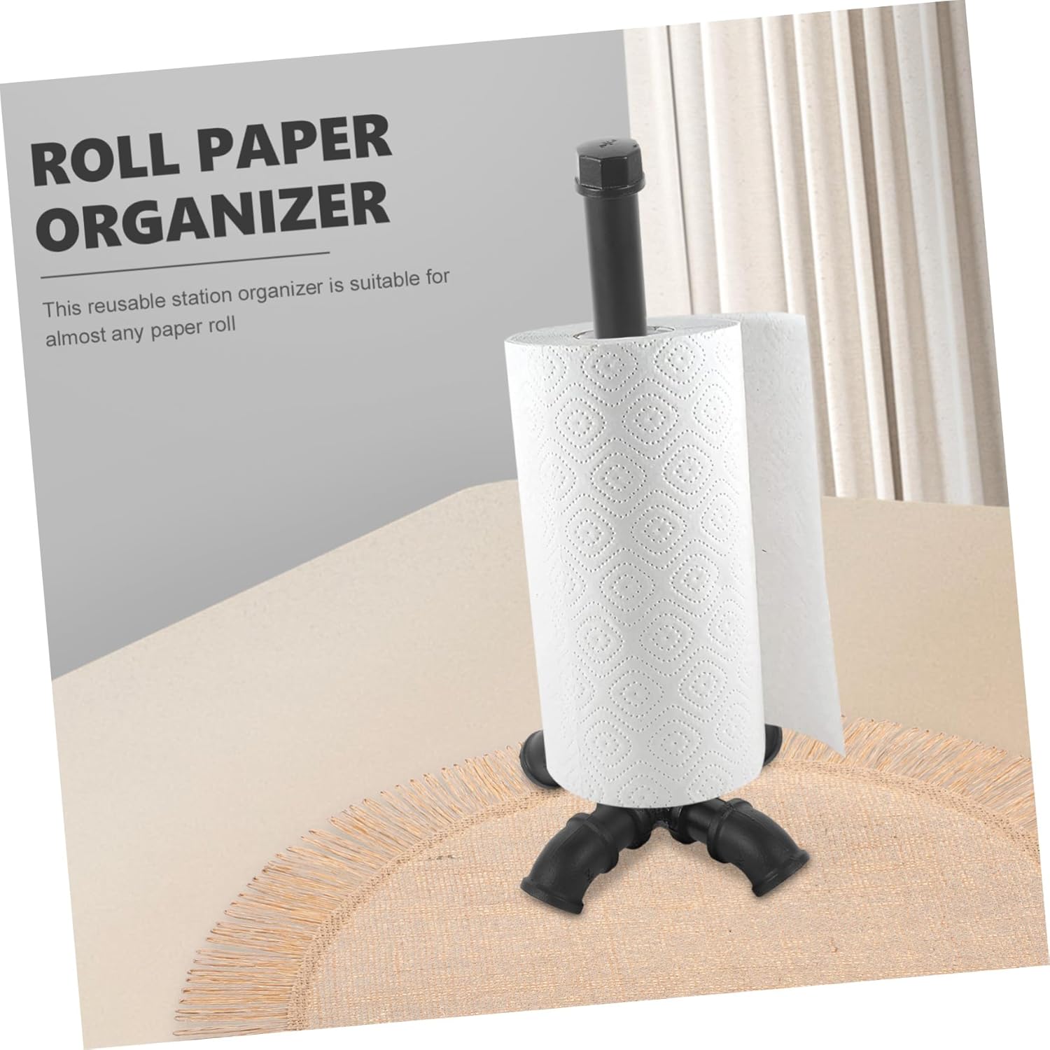 Industrial Iron Art Paper Towel Holder Base Vintage Style Kitchen Paper Towel Stand for Countertop Rustic Farmhouse Design Easy to Install for Dining Room and Kitchen