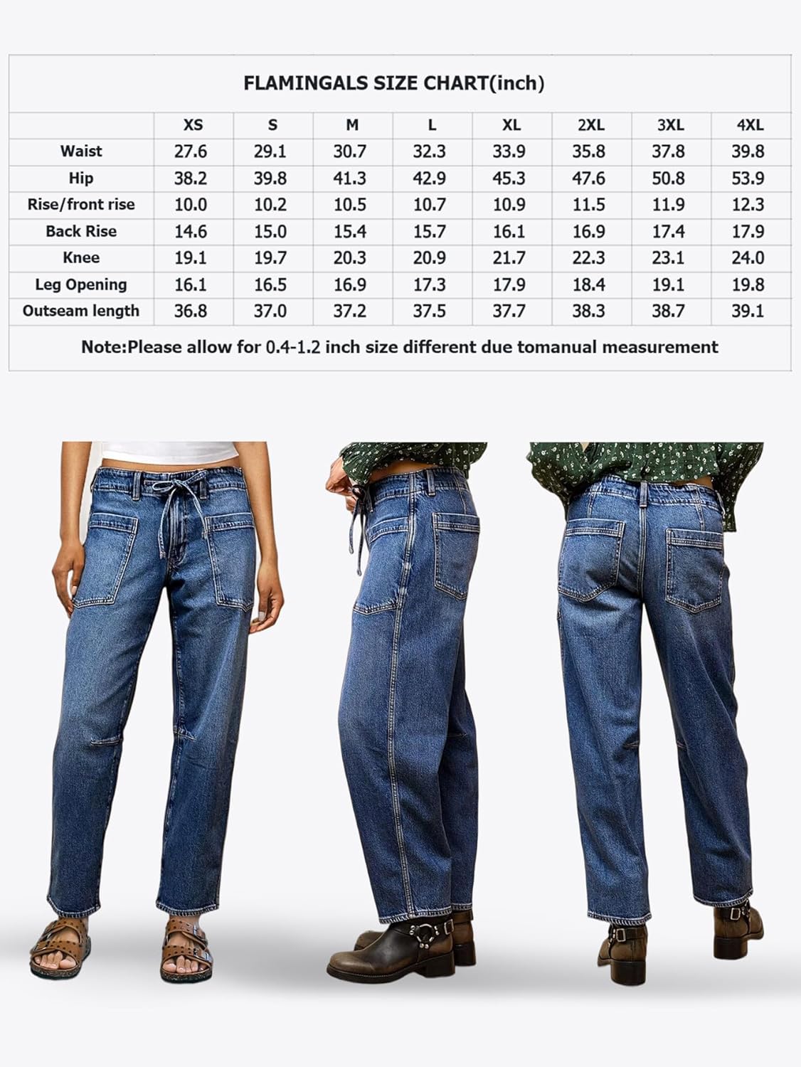 Flamingals Women’s Mid Waist Straight Leg Jeans Drawstring Cropped Jeans Women Stretchy