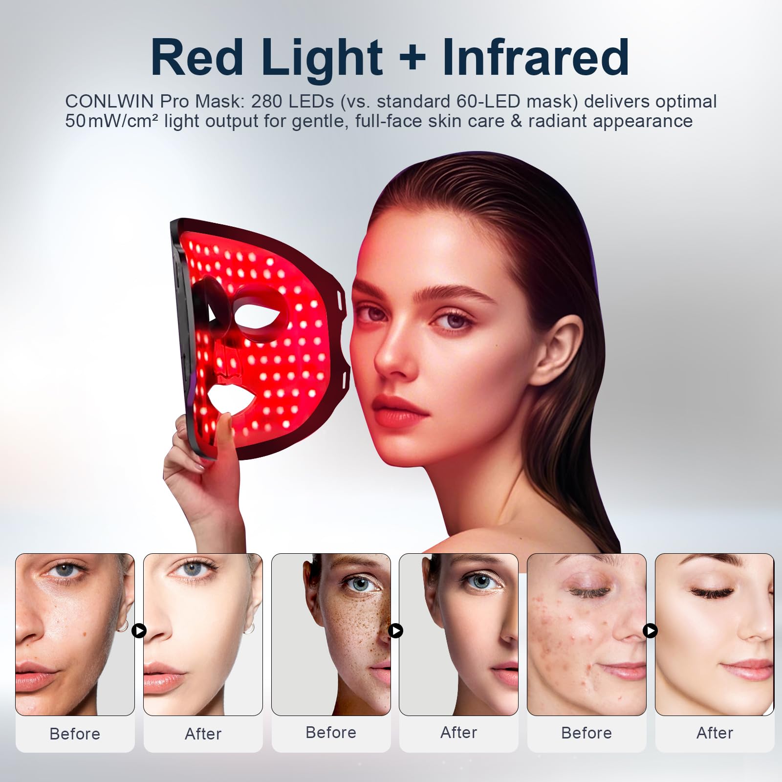 Red Light Therapy Mask for Face, 0.3 lbs Ultra-Light, Model RB-061