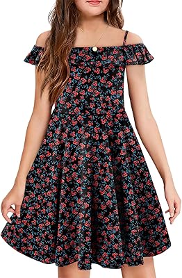 Yoklass Girls Dress Casual Round Neck A Line Ruffle Sleeve Knee Length Dresses 4-13 Years