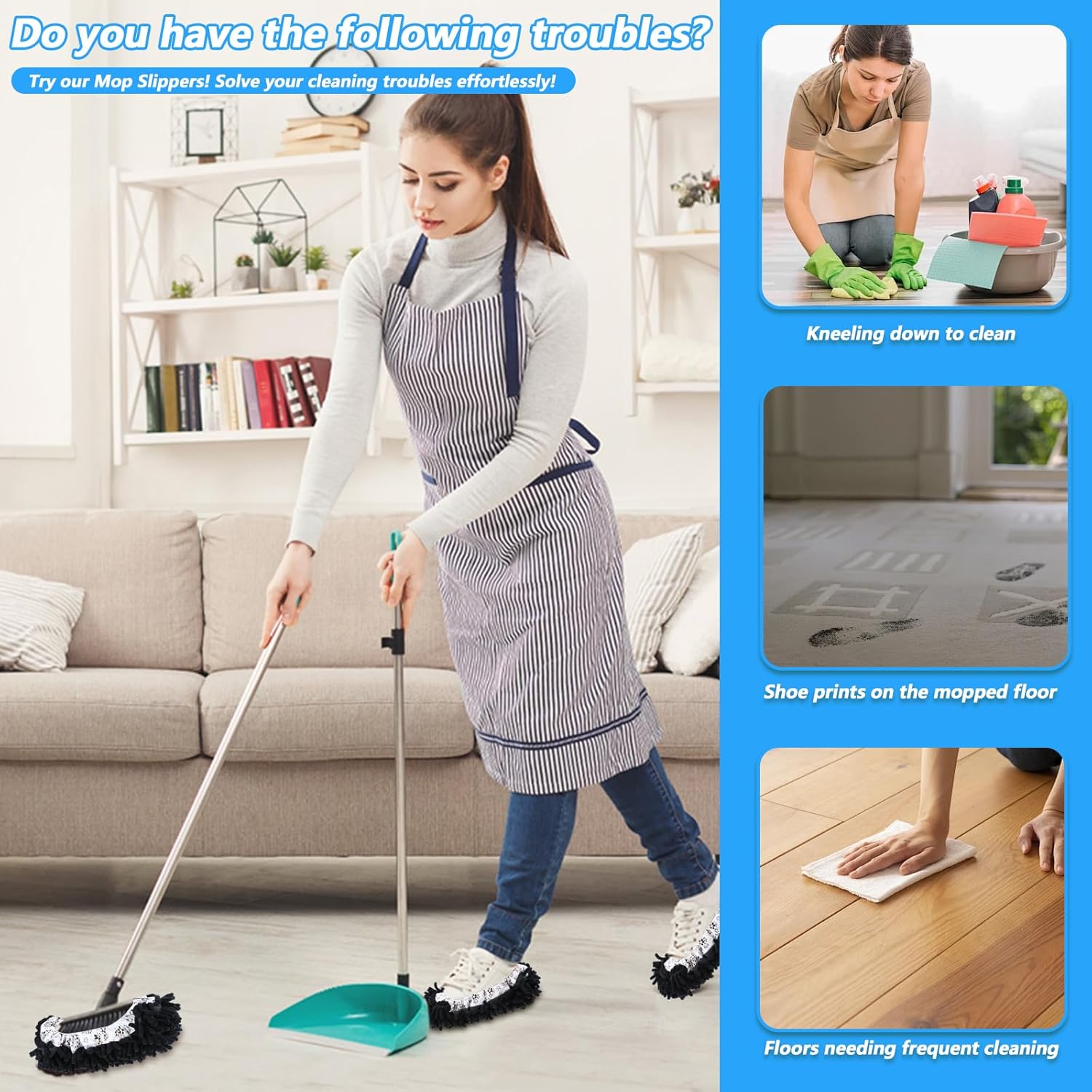 8 Pcs Mop Slippers Shoes Cover, Soft Washable Reusable Covers Microfiber Dust Mops Socks for Women Men Foot Hair Cleaners Sweeping Tool House Office Bathroom Kitchen Slipper Cover