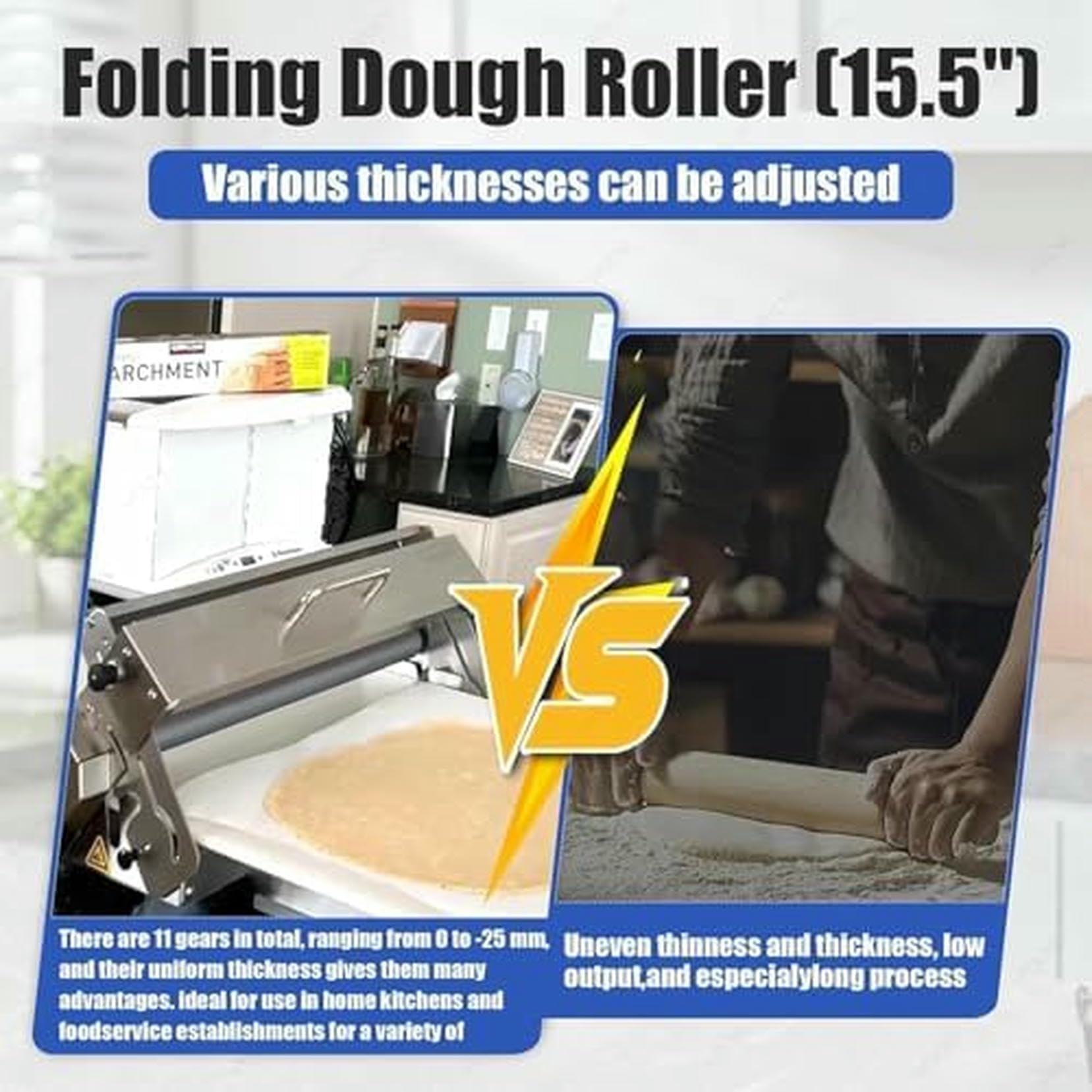 Máquina laminadora de masa, laminadora para repostería y hornear, grosor ajustable, fácil de usar, ideal para chefs domésticos y profesionales