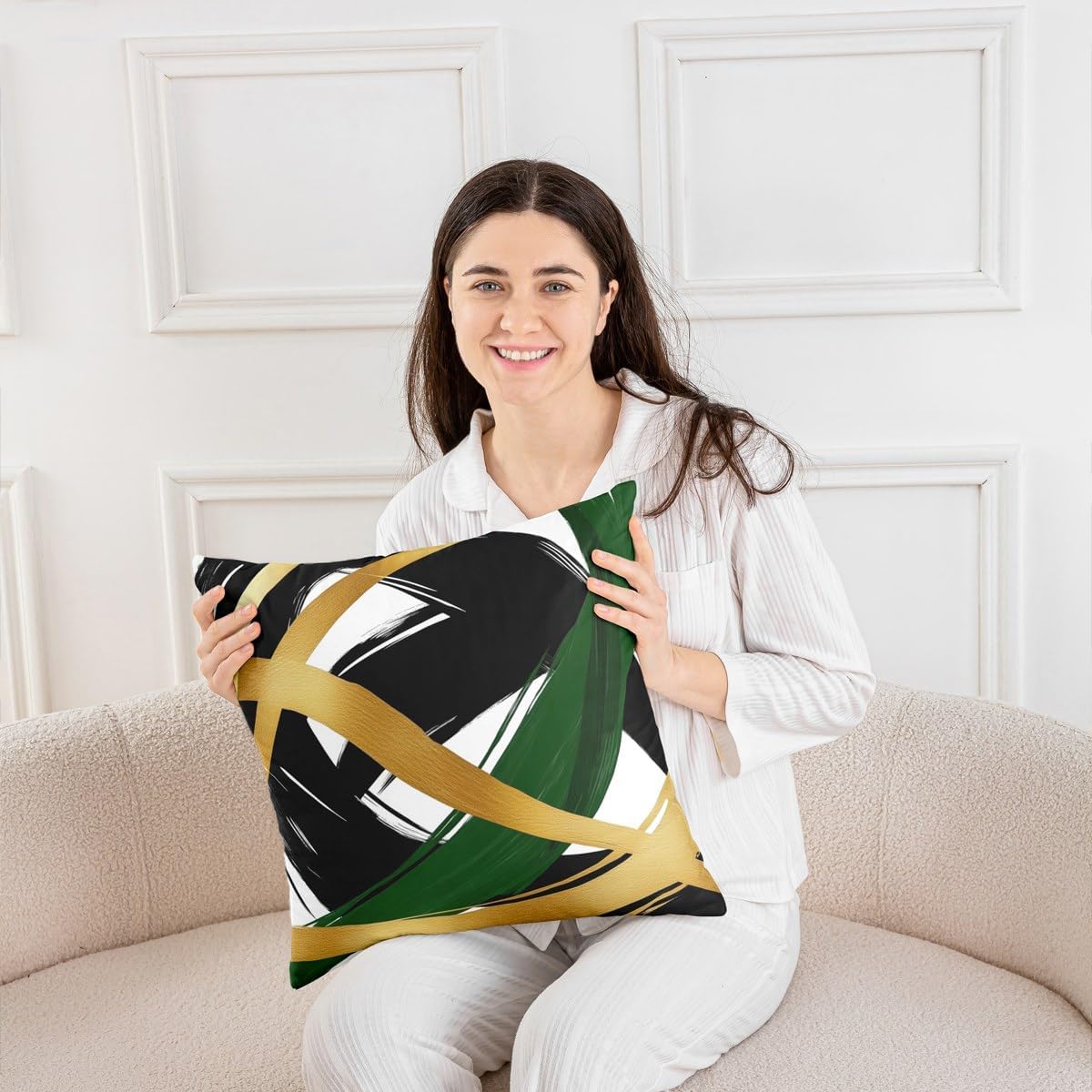 Manfei Geometric Lines Patchwork Kids Throw Pillow Cover,Abstract Stripes Double Sides Pillow Case,Modern Graffiti Fashion Black Golden Green Bed Couch Sofa Cushion Cover,4 Pack 18"x18" image 4
