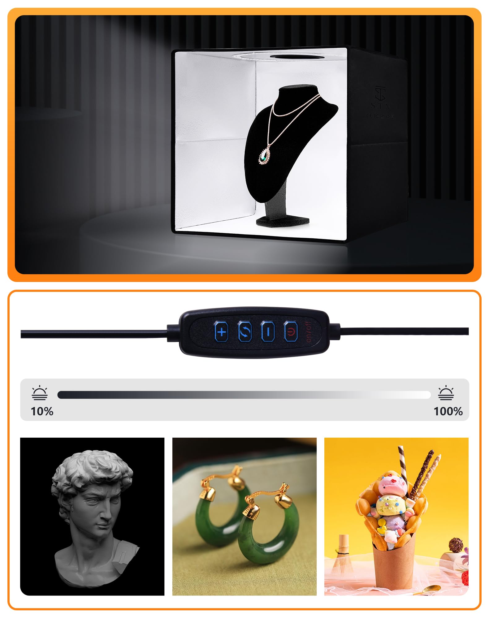 STN Box Fotografico 30 * 30 * 30cm Set Portatile 5500K CRI 95 Luce anulare dimmerabile a 112 LED Con 6 colori Sfondo