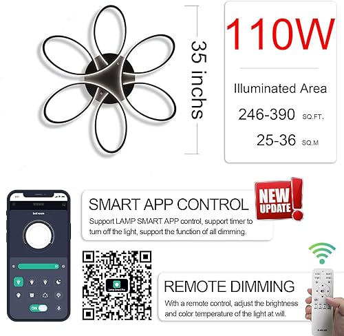 Vista 9 de Lámpara de techo LED moderna con lámpara de control remoto, lámpara de techo regulable para sala de estar, comedor, dormitorio, cocina, iluminación