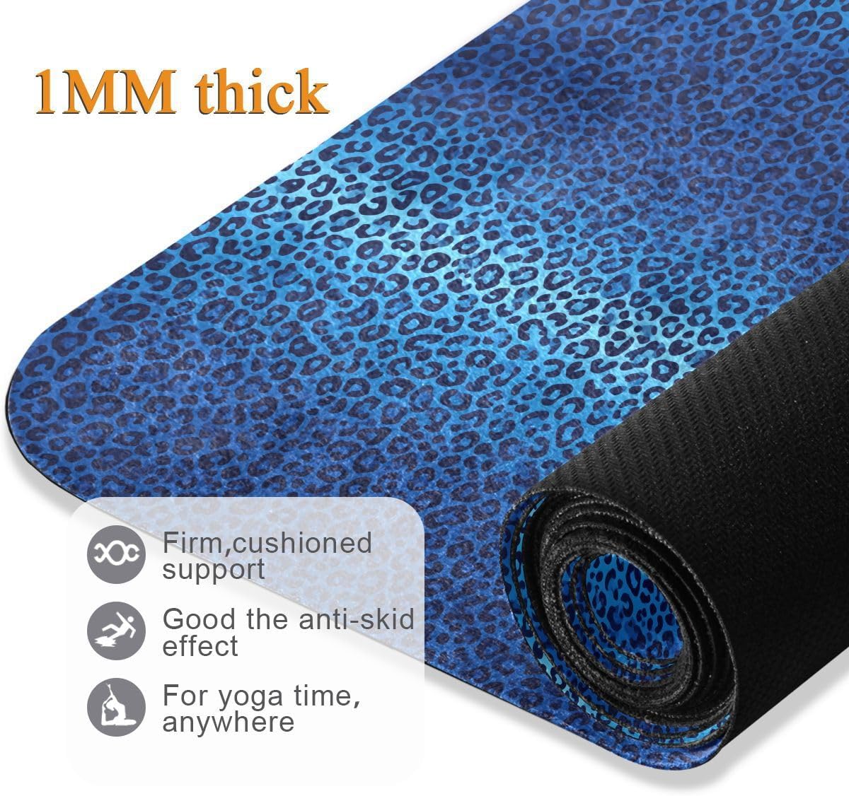 ALAZA Leopard Cheetah Print Blue Yoga Mat Non Slip Fitness Exercise Mat, Workout Mat for Yoga, Pilates and Floor Exercises