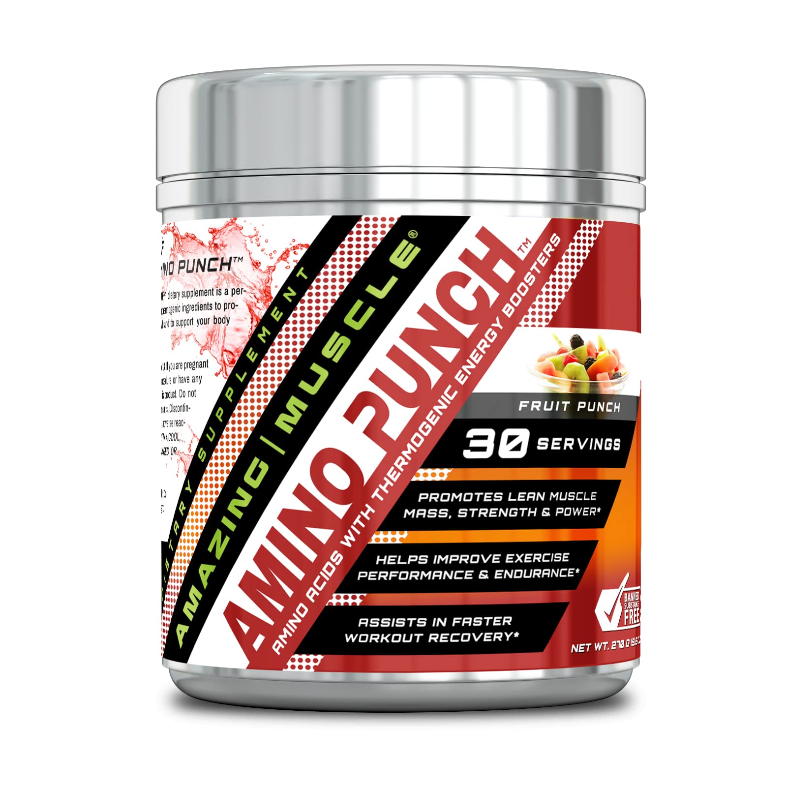 Amazing Muscle Amino Punch Supplement | 5500 Mg Per Serving | Fruit Punch Flavor | 30 Servings | Fruit Punch 9.5 Ounce (Pack of 1)