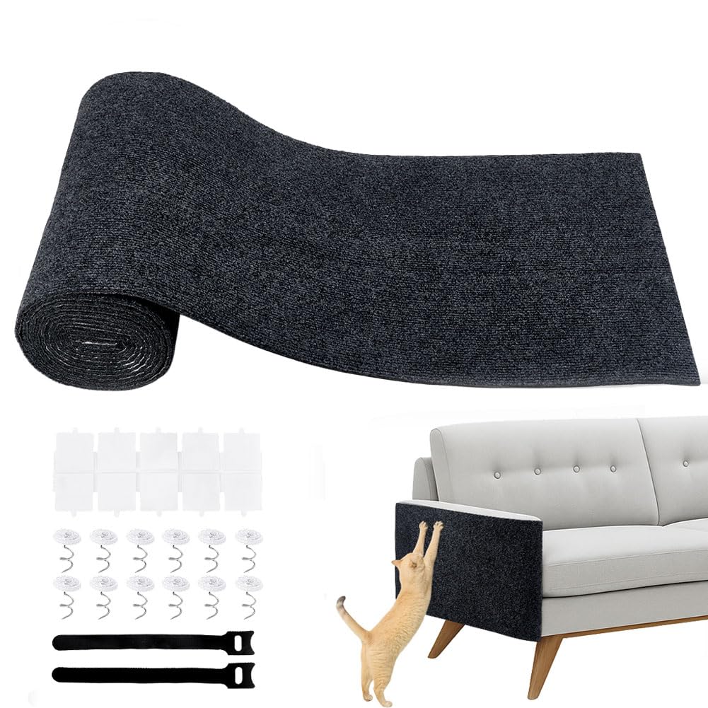 PH PandaHall 118x15.6 inch Cat Scratch Furniture Protector, Black Cat Scratching Climbing Carpet Mat Trimmable Cat Scratcher Covered Pad Replacement for Indoor Cats Couch Wall Cat Tree Shelves Sofa