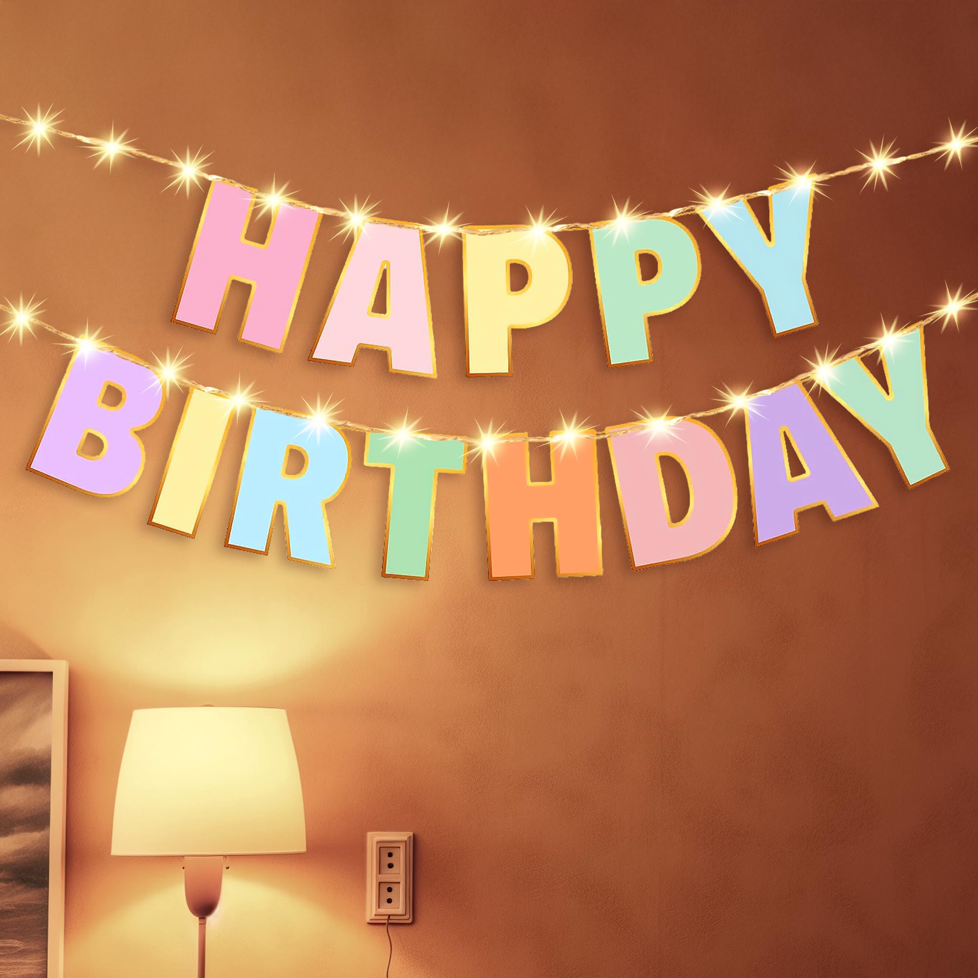 Party Propz Rainbow Theme Happy Birthday Banner For Kids – 2pcs Happy Birthday Letters Banner with 3M Warm Lights, Brthday Decoration Banner for Boys & Girls (Cardstock)-image-20