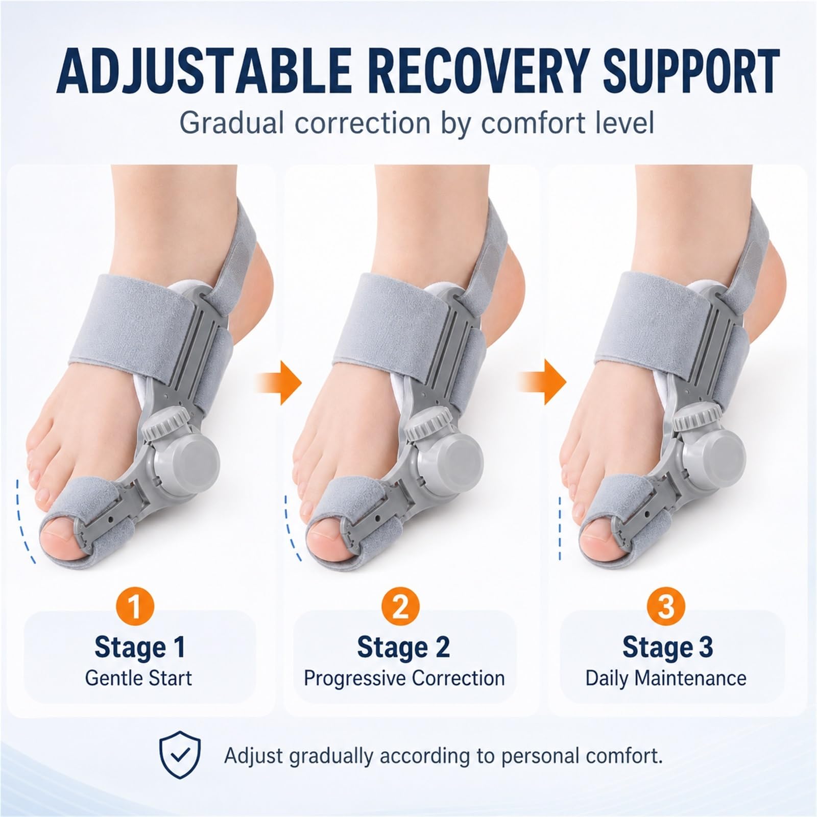 Hallux Valgus Korrektur Damen Herren, Ballenzeh Schiene mit Verstellbarem Knopf, Zehenspreizer zur Zehenkorrektur Großzehe, Zehenbegradiger für Tag und Nacht(Rechts)