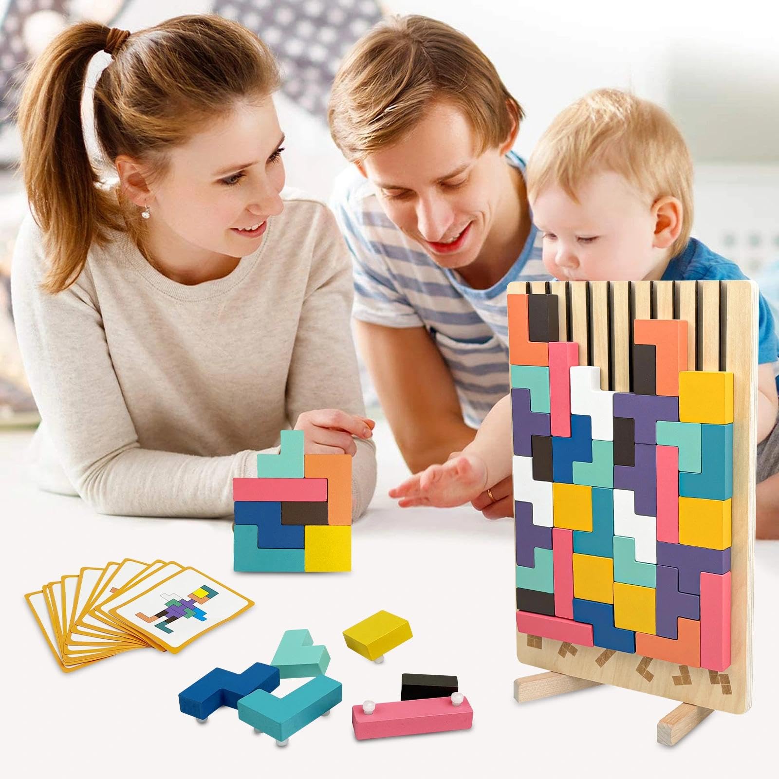 Rompecabezas Niños con 10 Tarjetas, Rompecabezas Madera, Juguete Educativo en 3D, 3D Juguete Educativo Montessori para Niños, Juegos Montessori, Tetris Juegos Montessori para Partir de 3 Años