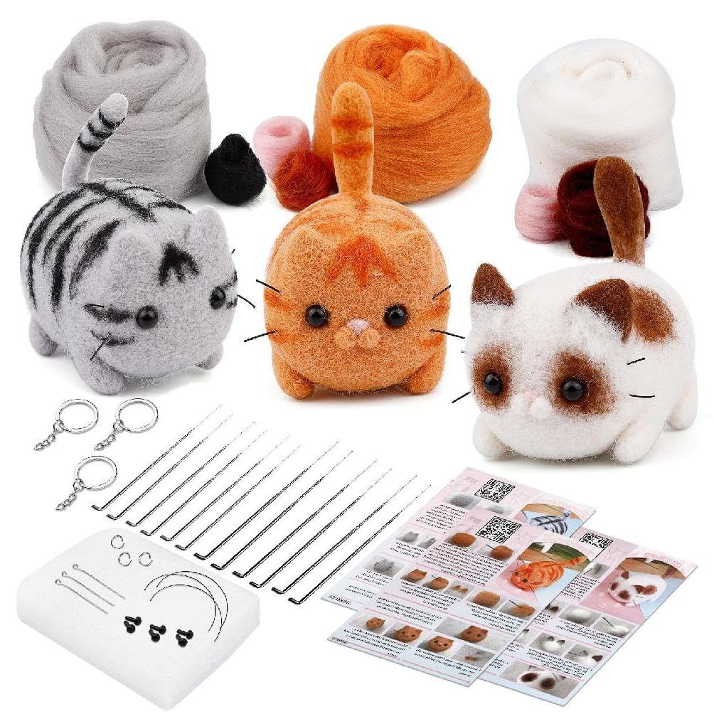 Nuvretk 6er Set Katzennasen-Silikonformen Zum Nadelfilzen – DIY Handwerk Mit 8 Größen, Inkl. Werkzeug