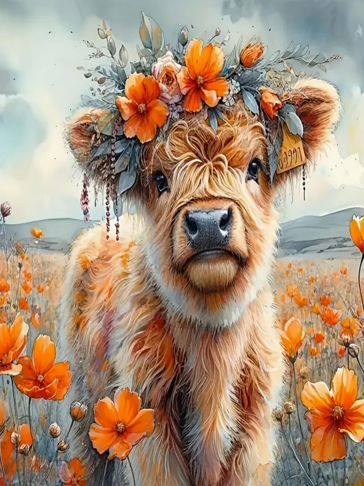 WELIWE Stamped Cross Stitch Kits for Adults 11CT Cross-Stitch Kit for Home Wall Decor DIY Embroidery Kit Needlework Crafts Animal Calf 40x50 cm