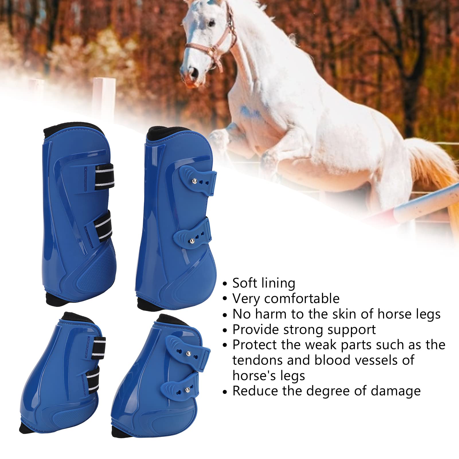 Stivali da cavallo, Paratendini per cavalli, Stivali per zampe di cavallo, Protezioni per le zampe posteriori anteriori ispessite, Elastico in PU traspirante, per equitazione, (Juego de cuatro XL