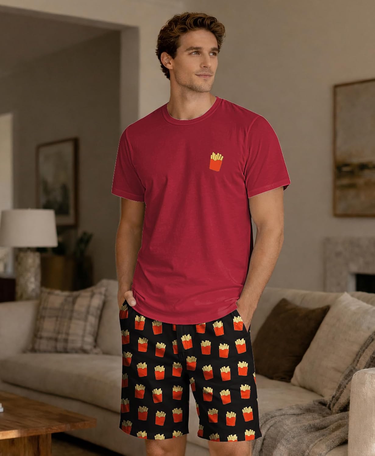 Yoimira Mens Soft Pajama Set Short/Long Sleeve 2 Piece PJs with Pockets