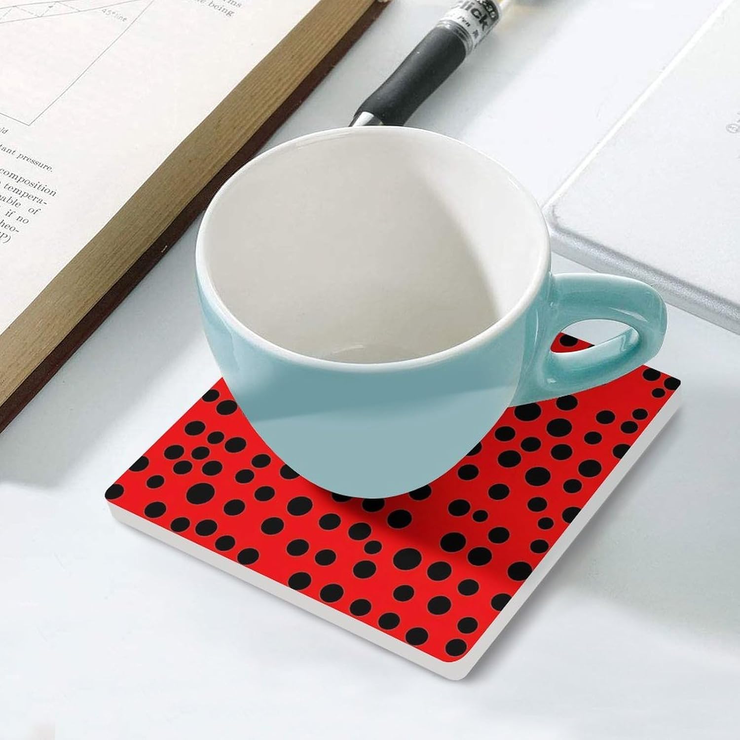 Ladybug Printed Ceramic Coasters Square Drinks Coaster Coffee Table Decor Table Coaster for Home Bar