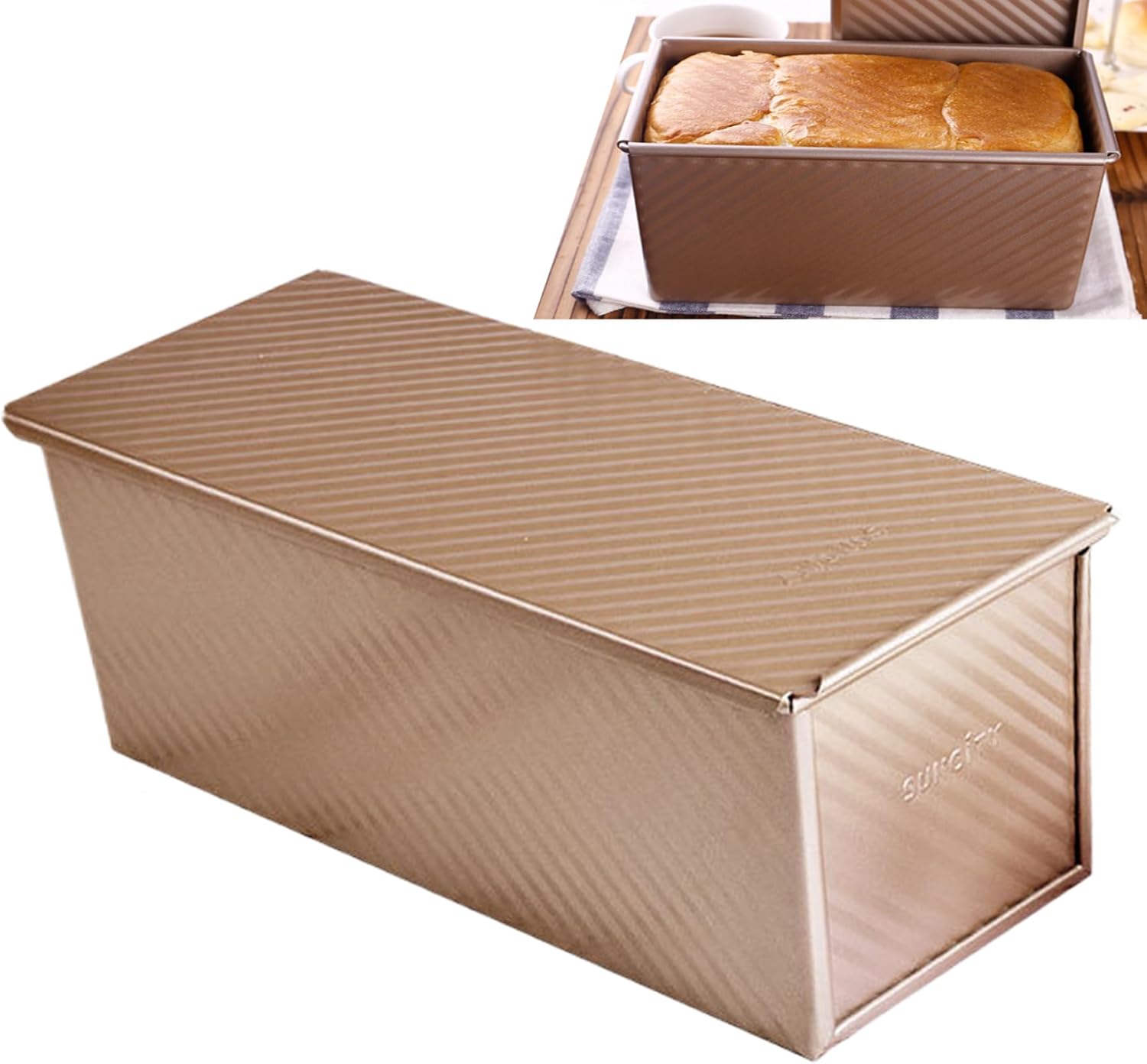 Loaf Pan with Lid 2lbs Dough Capacity Bread Loaf Pan 13.4X5.2'' Bread Baking Non-Stick Rectangle Corrugated Toaster Bakeware for Sandwich L| Baking With Lid