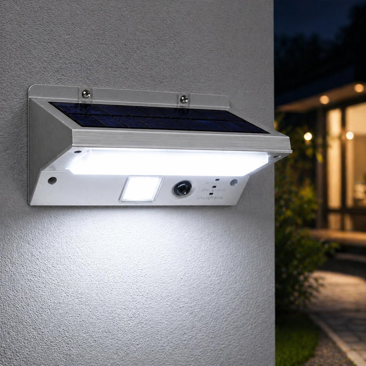 Solar Powered Outdoor Lights with Motion Sensor, LED Security Lights Stainless Steel for Yard Patio Garage Waterproof 6000K