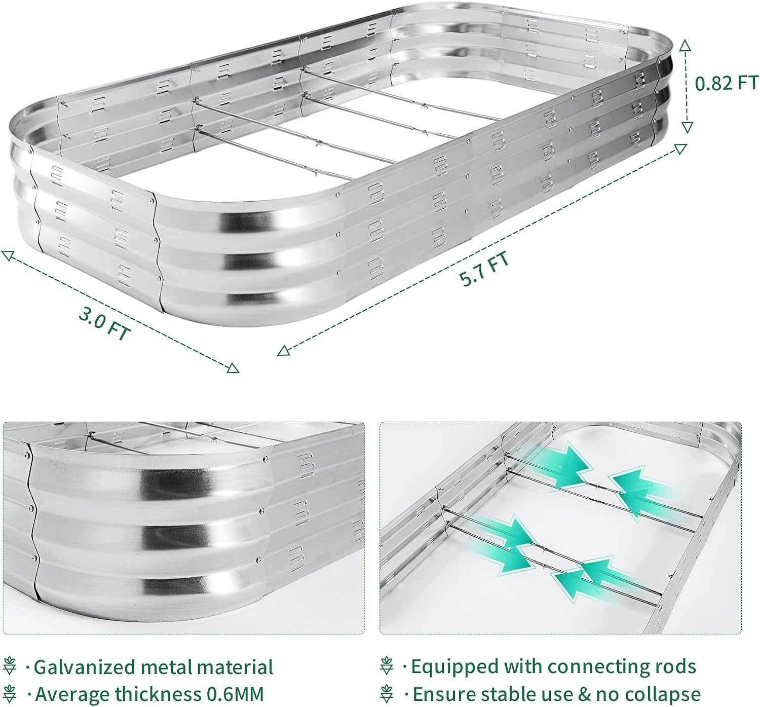 POTEY Raised Garden Bed 2Pcs, Galvanized Garden Boxes Outdoor Raised for Vegetables Flowers Herb, Rectangular Planter Raised Beds Kit with Weed Barrier Fabric and Soil Ventilation Holes (5.7L*3.0W FT)