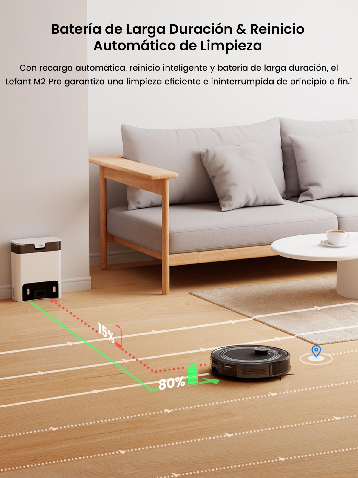 Lefant M2 Pro Robot Aspirador y Fregasuelos, 6000pa, 90 Días Autovaciado, Mapeo Multinivel, Navegación dToF, Limpieza Personalizada, Ideal para Limpiar Suelos Mixtos y Pelo Mascotas