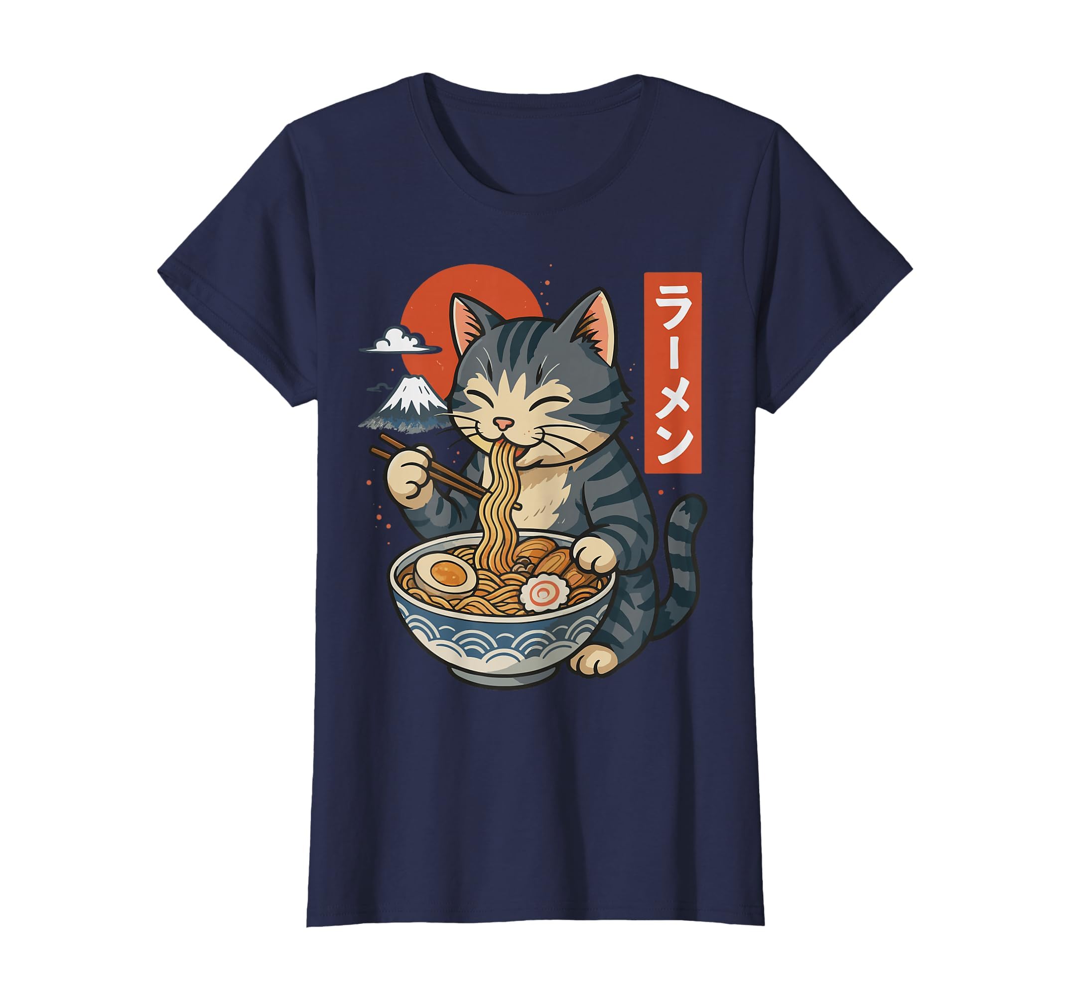 Anime Cat Eating Ramen Retro Kawaii Ramen Cat T-Shirt