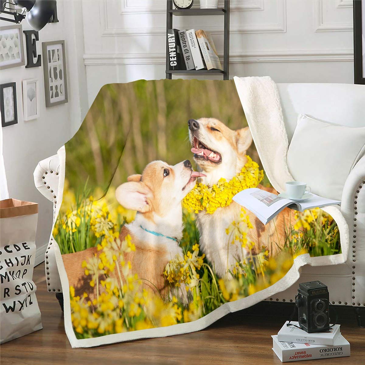 Loussiesd Dog Printed Fuzzy Blanket Cute Animal Theme Sherpa Blanket Pet Dog Pattern Fleece Throw Blanket for Sofa Bed Couch Floral Flowers Decor Plush Blanket Baby 30"x40" — image 1