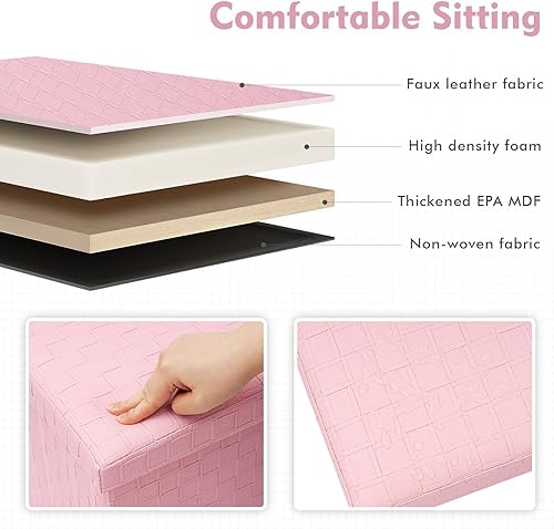 Miniatura 19 de B FSOBEIIALEO Otomana plegable de almacenamiento, reposapiés de piel sintética, banco largo, caja de juguetes para niñas, color rosa, 30 x 15 x 15