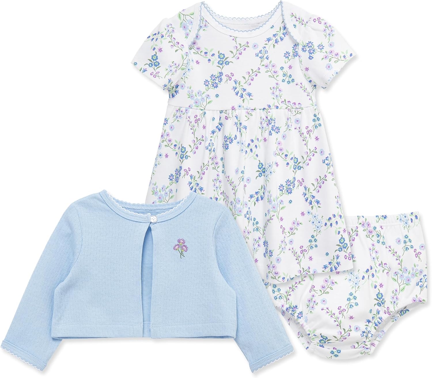 Little Me Clothes for Baby Girls' 100% Cotton Dress Set with Panty, Green, 3 to 12 Months