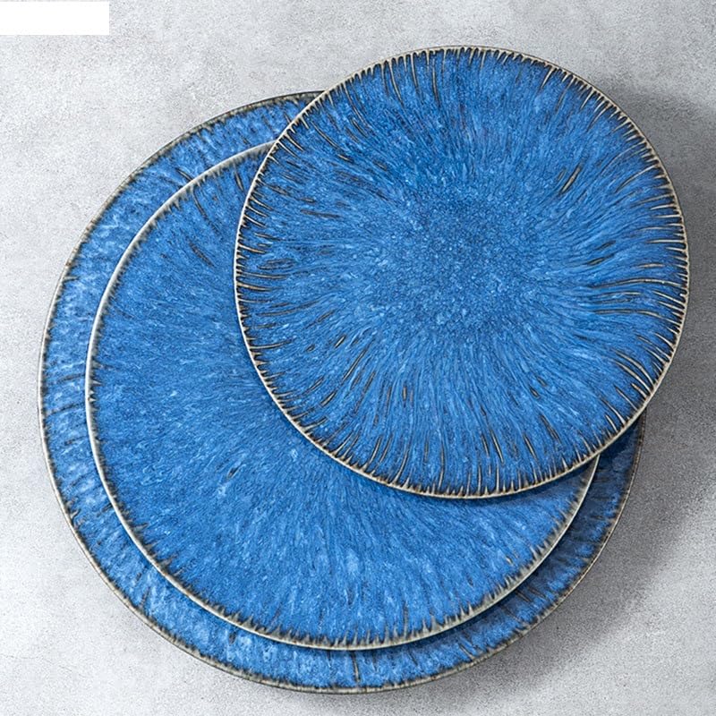 Speiseteller-Set aus Keramik, nordisches Blau, für Restaurant, Pasta, Steak, Teller, Zuhause, Obst, Salat, Schüssel, Kuchen, Dessertteller, Küchenutensilien, Küche, Salatschüssel (B 27,9 cm)