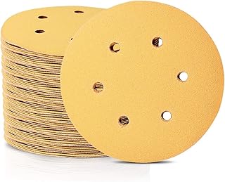 SPEEDWOX 100 Pcs 6 Inches Hook and Loop 6 Hole Sanding Discs 180 Grit Dustless Sandpaper Fit for Random Orbital Sander Yellow Finishing Discs for Automotive Woodworking