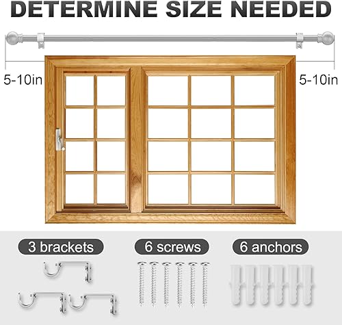 Miniatura 6 de Barras de cortina plateadas para dormitorio con soportes, barra de cortina pequeña de 58 pulgadas de diámetro, 32 a 78 pulgadas, barras de cortina