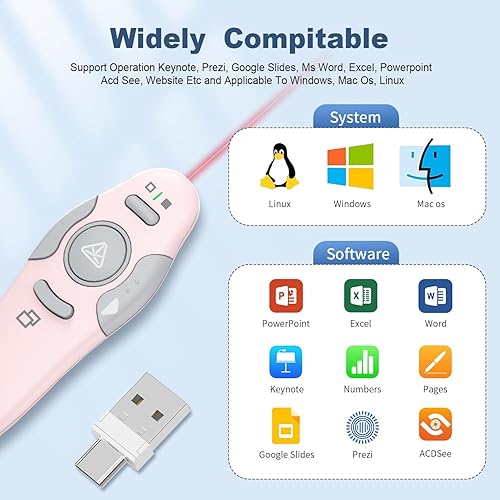 Vista 14 de QUI Presentation Clicker - Clicker remoto inalámbrico para presentación de PowerPoint, PowerPoint Slide Advancer para Mac/Windows/Linux, Google
