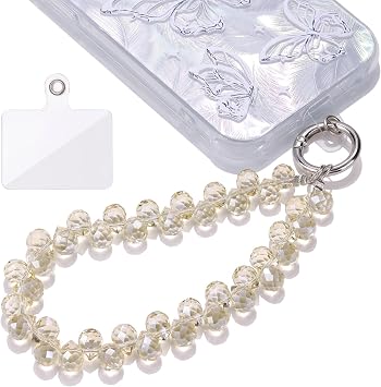TINKRSTUFF Cool Detachable Phone Charms Clear Champagne AB Colors Bedazzling Glass Beaded Anti-Theft Chain String Aesthetic Y2K Cellphone Wrist Strap for Bag Keychain Airpods Camera Pendants Decor