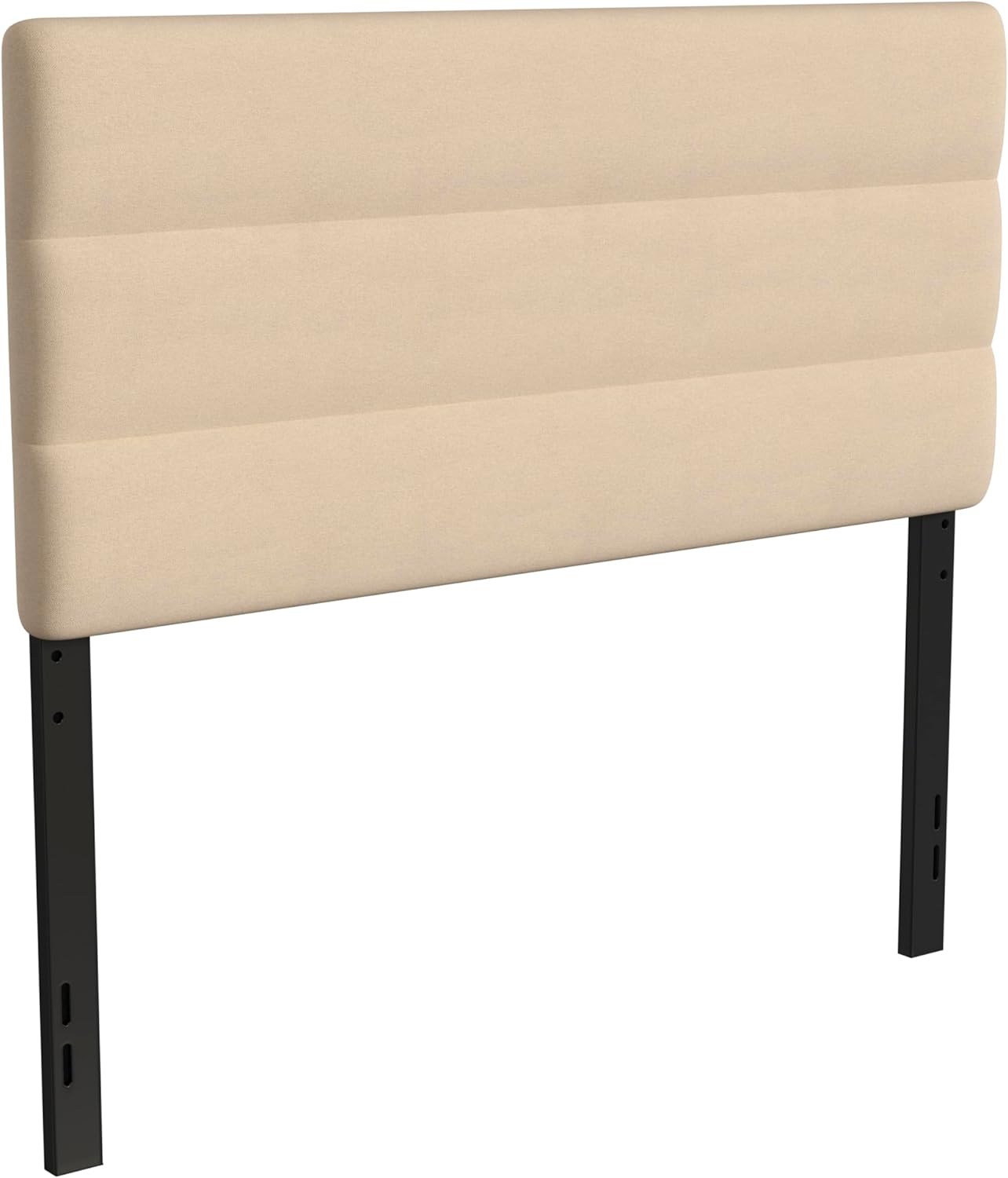 EMMA + OLIVER Gannon Full Headboard - Cream Fabric Upholstery - Adjustable Height - Assembly in 30 Minutes or Less - Suitable for Most Bed Frames (Not Included)