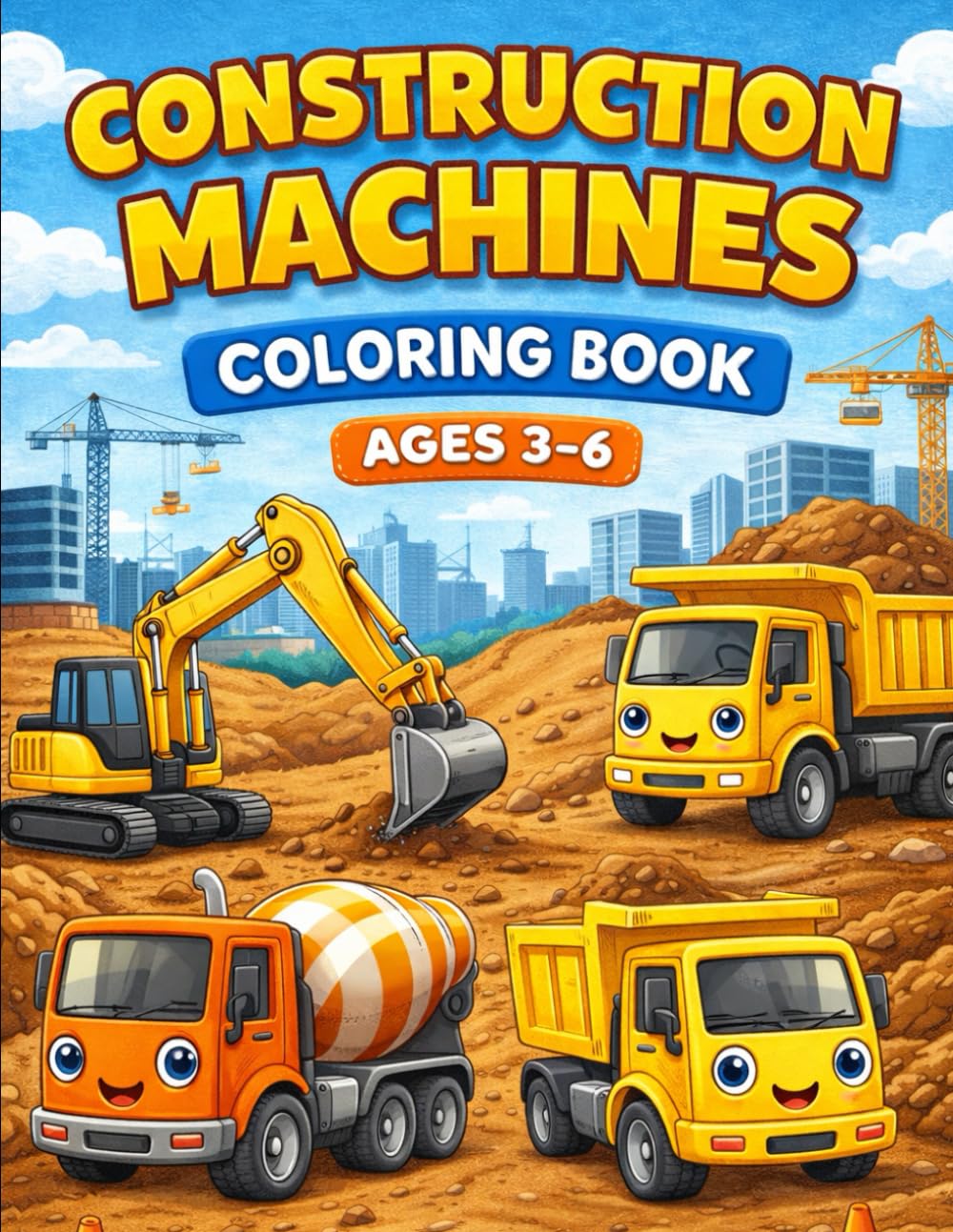 Big Construction Trucks Coloring Book for Kids 3-6: Fun and Easy Coloring Book with Bulldozers, Excavators and Construction Trucks for Toddlers and Kids Ages 3-6