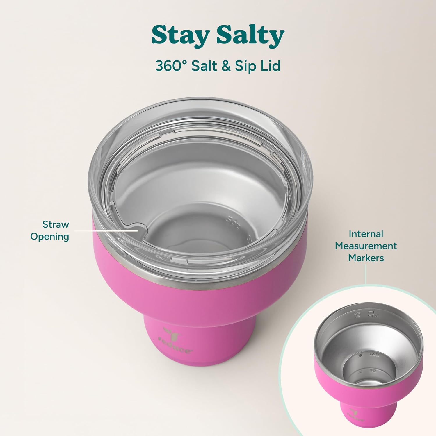REDUCE Saltini 16oz Cocktail Tumbler - Insulated Margarita Tumbler with Lid-Keeps Drinks Cold for 10 Hours-360 Sippable Martini Glass Alternative-Shatterproof Perfect for Parties-Sunset Fuchsia-4 Pack