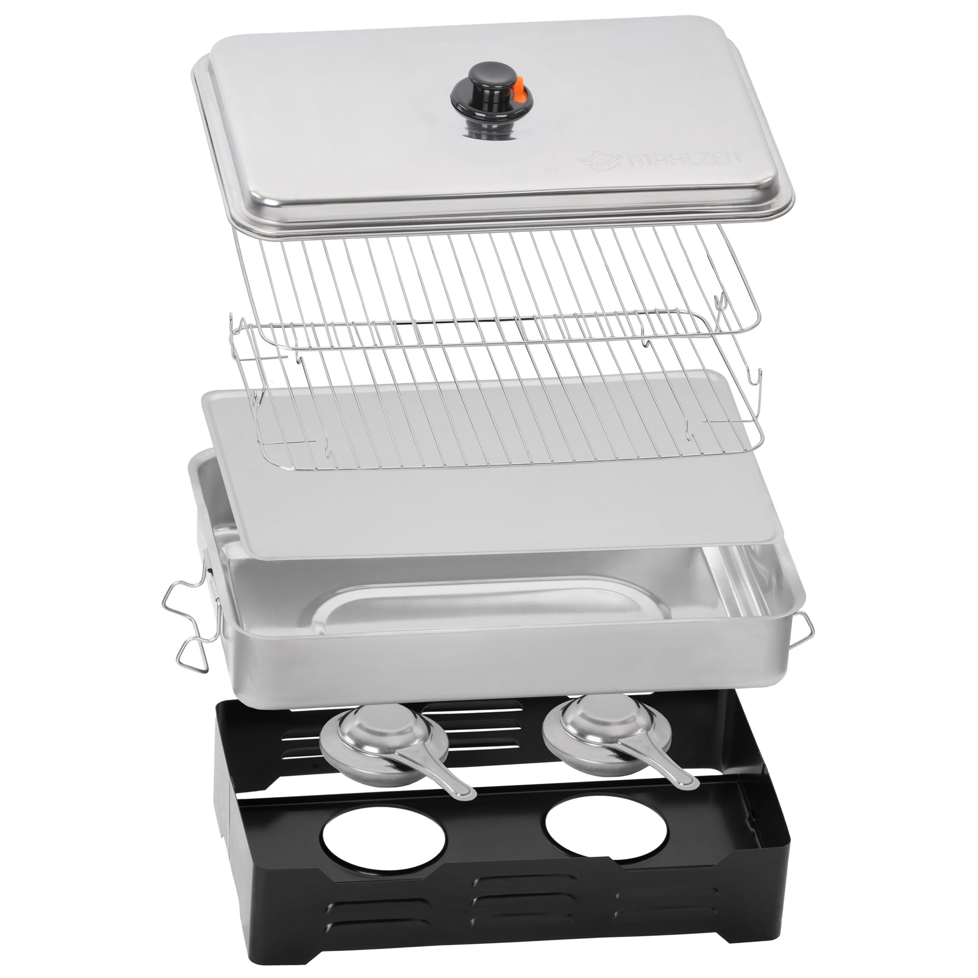 Mahlzeit Edelstahl Tischräucherofen | 47 x 27,5 x 20 cm | Tischräucher-Set, Räucherofen, Smoker, Fischofen | Räucherbox, Tisch Räucherkasten, Räucherkiste | Räucherzubehör, Räucher-Set