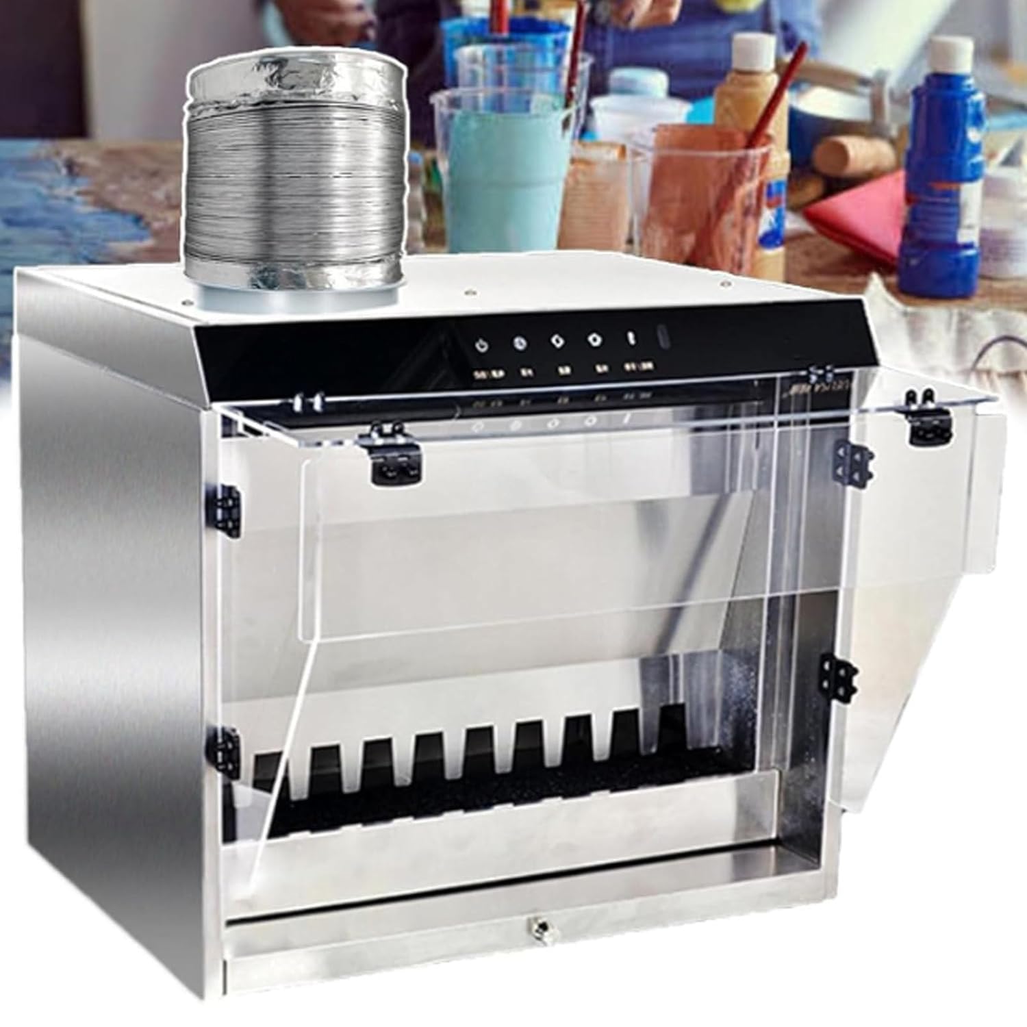 180W Spray Booth with Waterfall, Waterfall Spray Booth, Water Curtain Airbrush Spray Booth with Touch Control & Dual Filtration, 2200 L/H Flow & 3 Color LED Lights, Airflow Suction Max 1480m³/H
