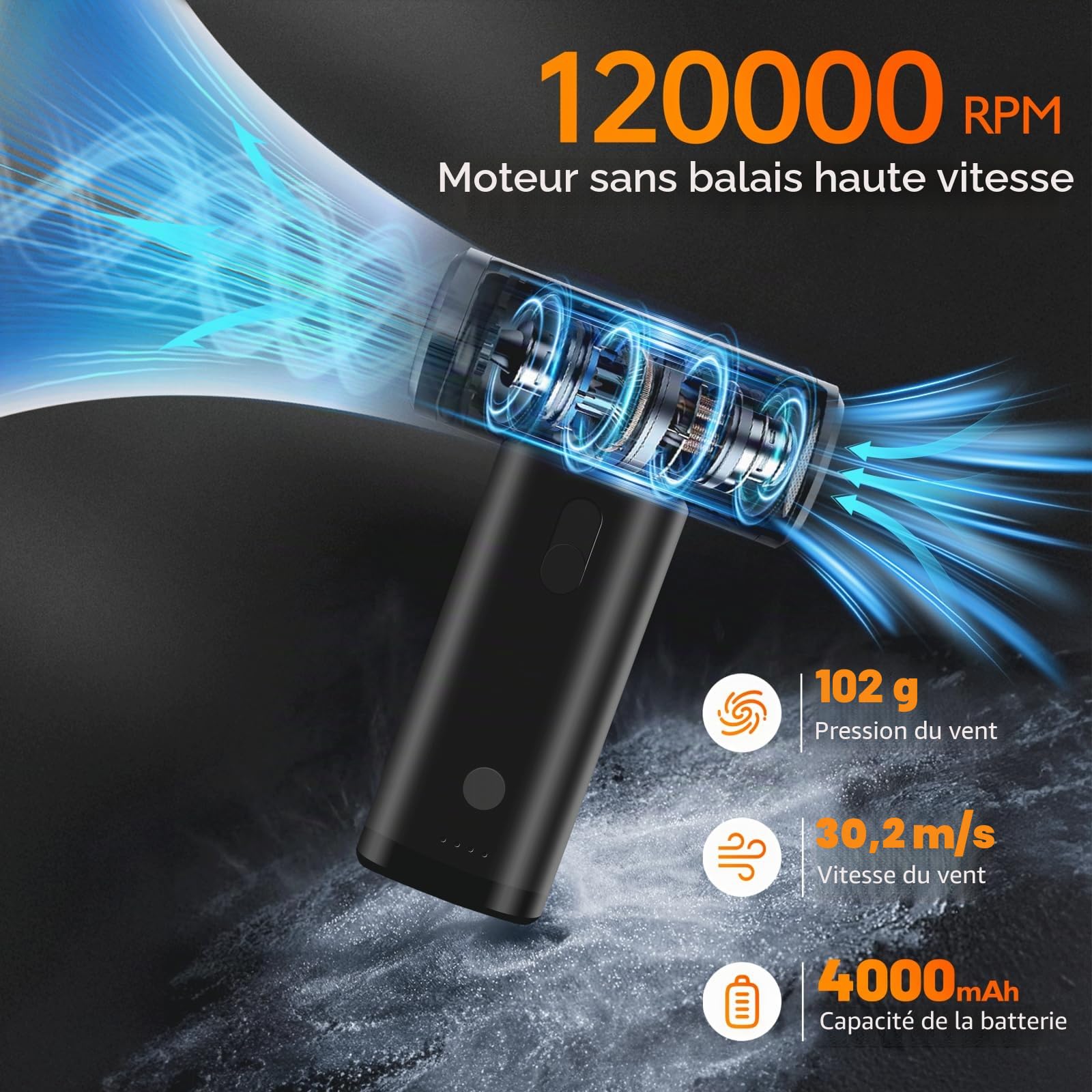 MERTTURM USB-C Souffleur Air Comprimé, 120000RPM Alliage D'aluminium Dépoussiérant Puissants Électrique, Air Comprimé Duster, Vitesse Réglable pour PC/Clavier/Voiture/Extérieur/Maison