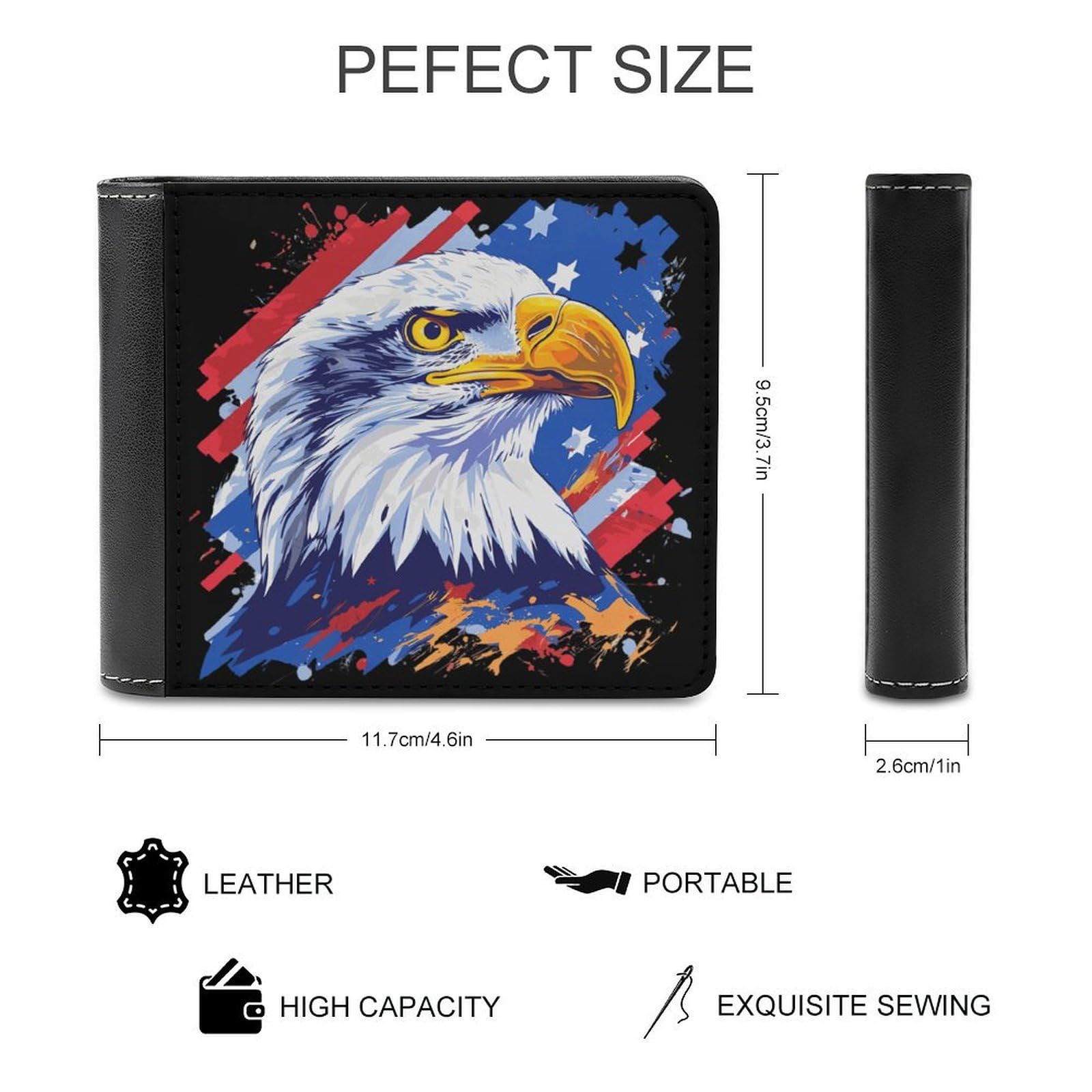 Bald Ea-gle U.S. Flag Funny Men's Slim Bifold Wallet with Multiple Card Slots Front Pocket Purse