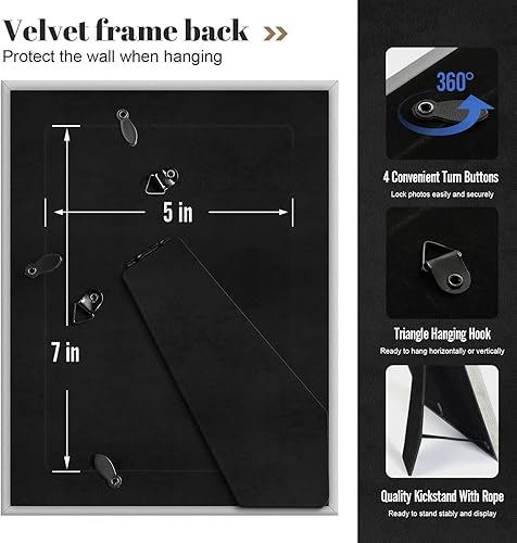 Miniatura 6 de Juego de 4 portarretratos de 5 x 7 con 2 alfombrillas, marco de fotos rústico de granja con vidrio templado, marco vintage envejecido de 3.5 x 5 y 4