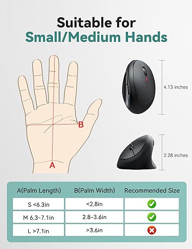 Miniatura 5 de TECKNET Ratón ergonómico, 4800 DPI 5 niveles de DPI ajustables, mouse vertical inalámbrico, 6 botones, mouse silencioso de 2.4G para laptop, PC,